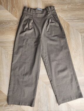 Nice High-Waist Wide Leg Houndstooth Trousers By Zara - Brown/Black